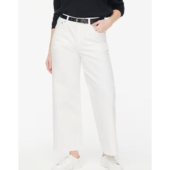 NWT J.Crew Curvy Wide Leg Cropped Jean In All Day Stretch White Size 26 - Picture 1 of 8